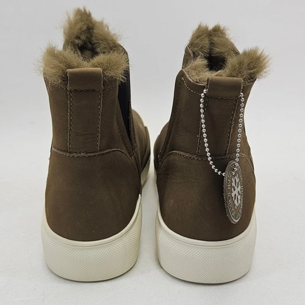 J/Slides Val Khaki Nubuck Waterproof Faux Fur Platform Ankle Boots Mens 9.5M